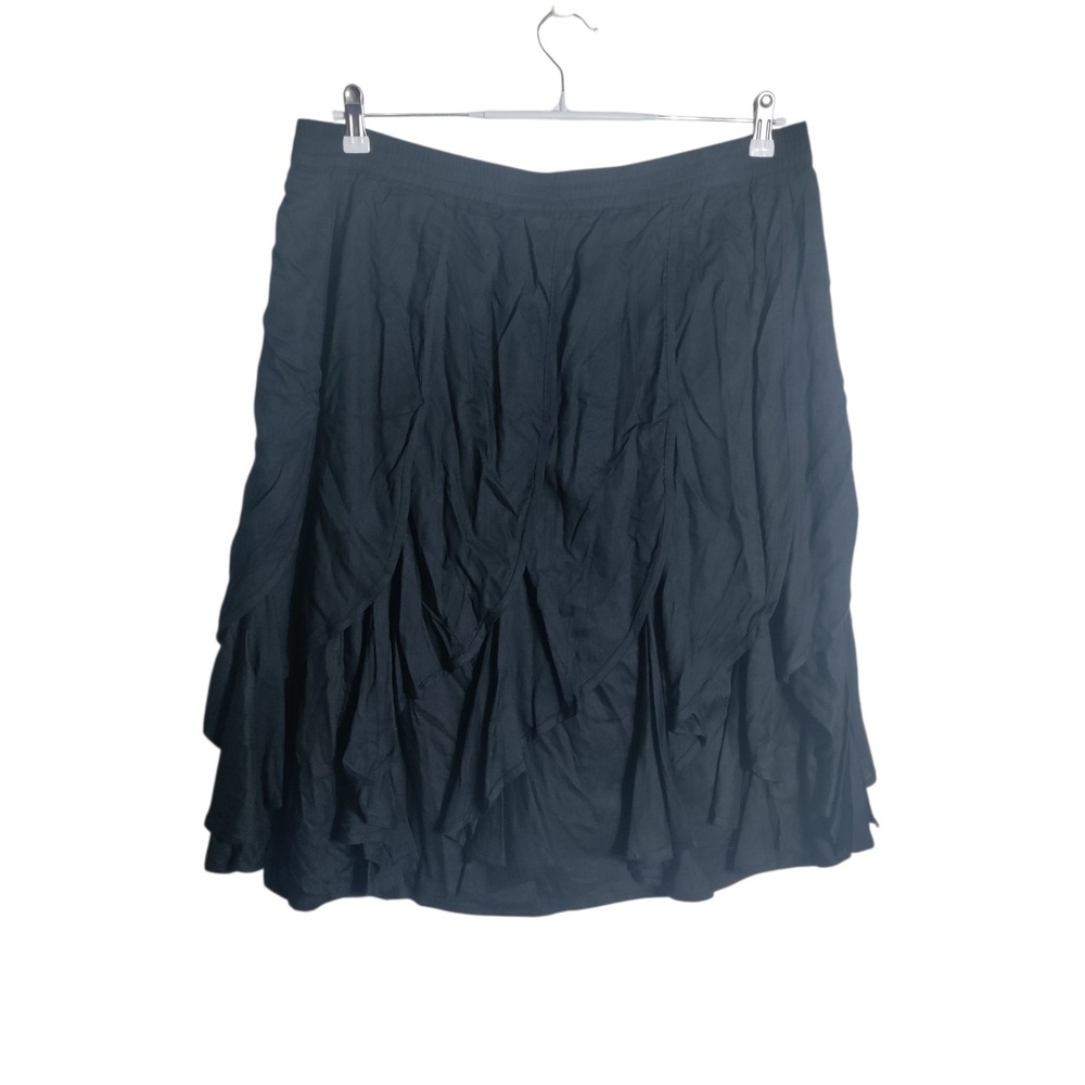 Chelsea & Theodore Black Rayon Ruffle Petal Tiered Skirt XL Elastic Waist